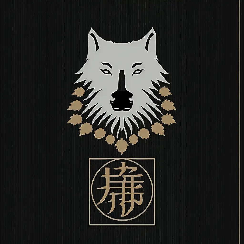 logo of Direwolf, house stark, simple, style of Japanese book cover